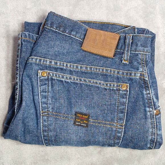 Vintage Polo Jeans Ralph Lauren Fits 32x28 Blue Carpenter C-5 Street Y2K Preppy - Picture 1 of 11